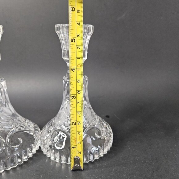 VintageCrystal Taper Candle Holder Set of 2 Etched Floral Pressed  5.5" - Picture 4 of 5